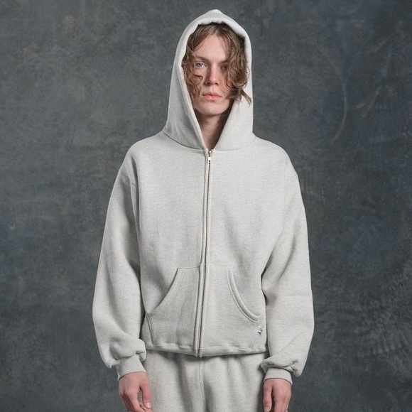 Akimbo Club Akimbo Zip Up Cotton Zip Front Hoodie in Heather Grey size SMALL - Picture 6 of 10